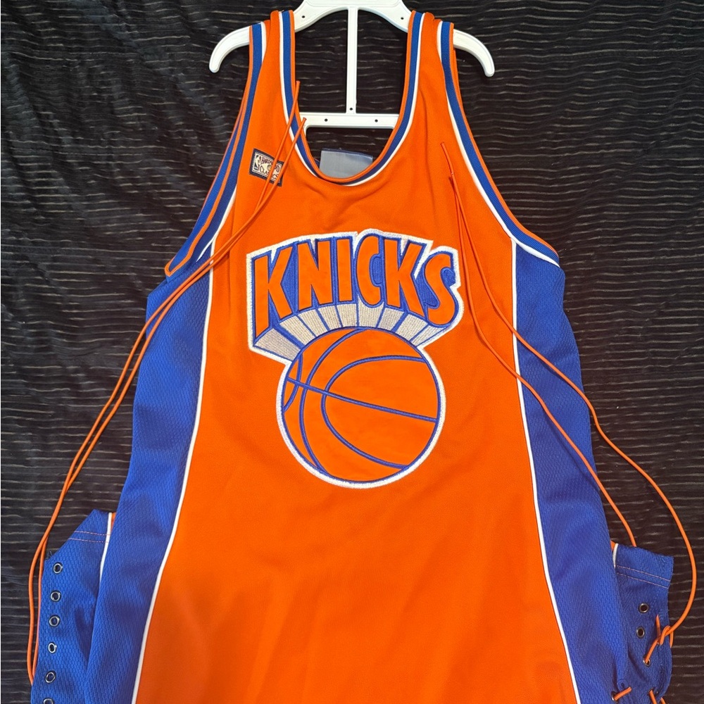 Vintage Knicks Orange and Blue Basketball Jersey